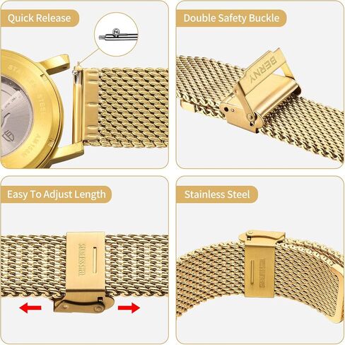 BERNY Stainless Steel Mesh Watch Band for Men Women, Quick Release Adjustable Milanese Watch Straps, Solid Metal Watch Bracelet with Double Safety Clasp Gold Blue in Saudi Arabia