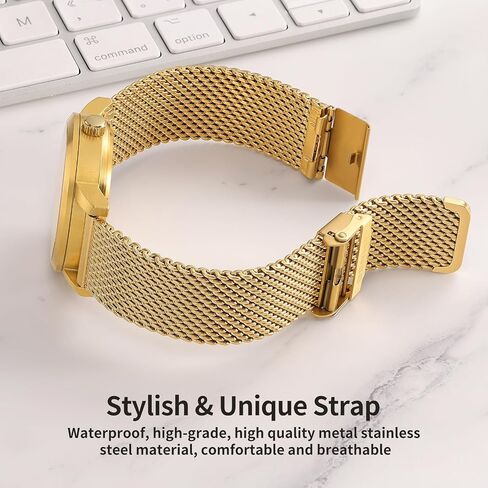 BERNY Stainless Steel Mesh Watch Band for Men Women, Quick Release Adjustable Milanese Watch Straps, Solid Metal Watch Bracelet with Double Safety Clasp Gold Blue in Saudi Arabia