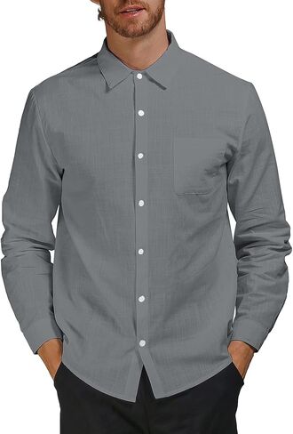 قمصان AUDATE للرجال من القطن والكتان، قمصان كاجوال بأزرار سفلية، قمصان ذات مقاس عادي وأكمام طويلة in Kuwait