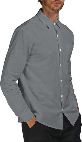 قمصان AUDATE للرجال من القطن والكتان، قمصان كاجوال بأزرار سفلية، قمصان ذات مقاس عادي وأكمام طويلة in Kuwait