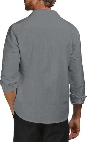 قمصان AUDATE للرجال من القطن والكتان، قمصان كاجوال بأزرار سفلية، قمصان ذات مقاس عادي وأكمام طويلة in Kuwait