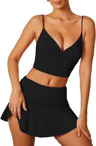 Pink Queen Women's High Waisted Bikini Set Two Piece Swimsuit V Neck Spaghetti Straps Swim Skirt Bathing Suit in Saudi Arabia