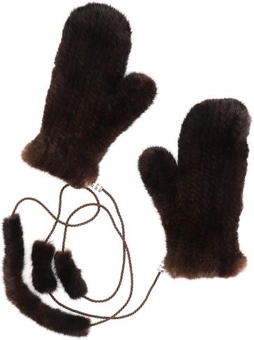 surell Mink Fur Mittens w Removable Rope String - Soft Winter Gloves - Luxury Cold Weather Clothing Accessory - Women in Saudi Arabia