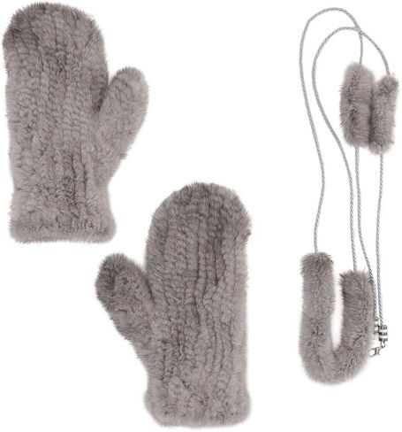 surell Mink Fur Mittens w Removable Rope String - Soft Winter Gloves - Luxury Cold Weather Clothing Accessory - Women in Saudi Arabia