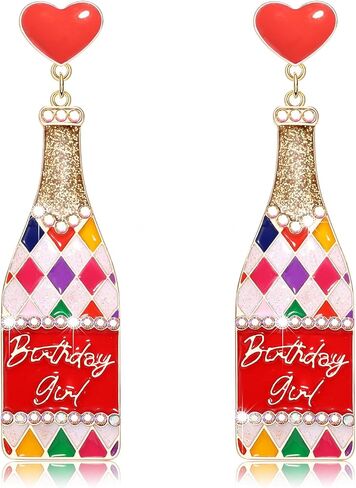 Birthday Earrings for Women Happy Birthday Earrings Statement Cake Dangle Earrings Champagne Bottle Earrings Happy Birthday DropEarrings Birthday Gifts Party Favors in Kuwait