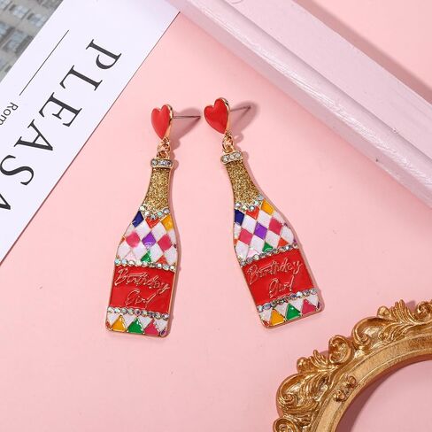 Birthday Earrings for Women Happy Birthday Earrings Statement Cake Dangle Earrings Champagne Bottle Earrings Happy Birthday DropEarrings Birthday Gifts Party Favors in Kuwait
