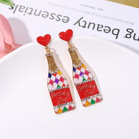 Birthday Earrings for Women Happy Birthday Earrings Statement Cake Dangle Earrings Champagne Bottle Earrings Happy Birthday DropEarrings Birthday Gifts Party Favors in Kuwait