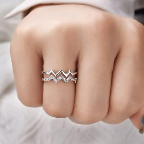 RINHOO To My Daughter حلقة ملهمة للارتفاعات والانخفاضات، حلقة نمط موجة مفتوحة قابلة للتعديل مطلية بالذهب عيار 14 قيراط مع زركون مرصع صغير للابنة في ابنة منخفضة الخطوة in Kuwait