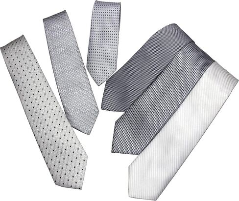 SELOUD, Pack of 6, Men's Fashion Silk Neck Tie for Men Classic Design 3 Inches (7.5cm) Wide White Gray Necktie for Wedding Business Party Bar, 57 in(145cm) x 3 in(7.5cm), FGE-6xST750 in Saudi Arabia