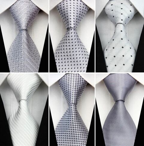 SELOUD, Pack of 6, Men's Fashion Silk Neck Tie for Men Classic Design 3 Inches (7.5cm) Wide White Gray Necktie for Wedding Business Party Bar, 57 in(145cm) x 3 in(7.5cm), FGE-6xST750 in Saudi Arabia