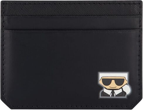 Karl Lagerfeld Paris Men's Split/Saffiano/Bubble Leather Kocktail Karl Head Logo Slim Card Holder, Black_kc3, One Size in Saudi Arabia