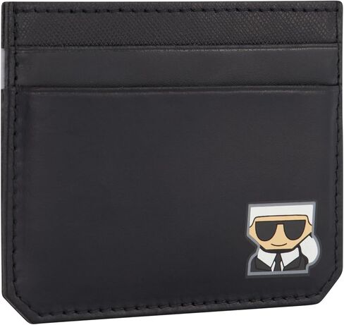 Karl Lagerfeld Paris Men's Split/Saffiano/Bubble Leather Kocktail Karl Head Logo Slim Card Holder, Black_kc3, One Size in Saudi Arabia