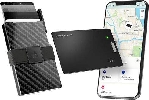 حزمة محفظة KeySmart STATIK Ultimate - محفظة Statik Pop Up Wallet SmartCard رفيعة لتتبع المحفظة - حجب RFID، تصميم بسيط والعثور على تطبيقي - يحمل إجمالي 15 بطاقة - ألياف الكربون in Kuwait