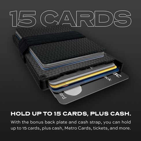 حزمة محفظة KeySmart STATIK Ultimate - محفظة Statik Pop Up Wallet SmartCard رفيعة لتتبع المحفظة - حجب RFID، تصميم بسيط والعثور على تطبيقي - يحمل إجمالي 15 بطاقة - ألياف الكربون in Kuwait