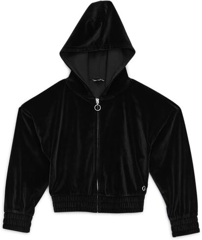 GUESS Girls' Embriodered Logo Stretch Ribbed Velour Zip Up Sweatshirt in Saudi Arabia