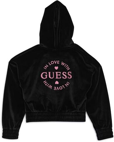 GUESS Girls' Embriodered Logo Stretch Ribbed Velour Zip Up Sweatshirt in Saudi Arabia