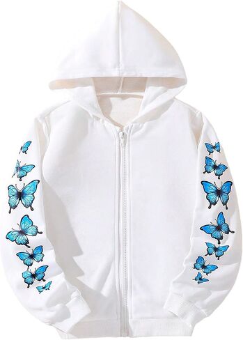 OYOANGLE Girl's Butterfly Print Long Sleeve Zipper Hoodie Jacket Casual Sweatshirts Top Shirt in Saudi Arabia