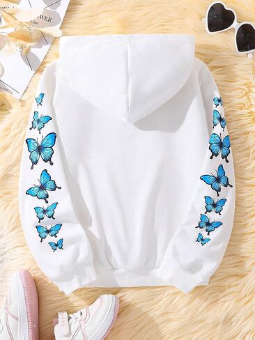 OYOANGLE Girl's Butterfly Print Long Sleeve Zipper Hoodie Jacket Casual Sweatshirts Top Shirt in Saudi Arabia