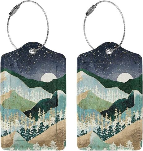 BLOCIT 2 عبوة من علامات الأمتعة مع غطاء للخصوصية - حلقة من الفولاذ المقاوم للصدأ، بطاقة عنوان - حقيبة سفر لطيفة لحقائب السفر للنساء والرجال والأطفال والبنات (Gold Mountain Moon) in Kuwait