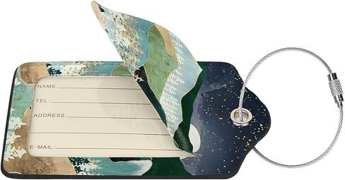 BLOCIT 2 عبوة من علامات الأمتعة مع غطاء للخصوصية - حلقة من الفولاذ المقاوم للصدأ، بطاقة عنوان - حقيبة سفر لطيفة لحقائب السفر للنساء والرجال والأطفال والبنات (Gold Mountain Moon) in Kuwait