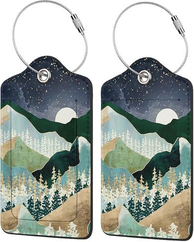 BLOCIT 2 عبوة من علامات الأمتعة مع غطاء للخصوصية - حلقة من الفولاذ المقاوم للصدأ، بطاقة عنوان - حقيبة سفر لطيفة لحقائب السفر للنساء والرجال والأطفال والبنات (Gold Mountain Moon) in Kuwait