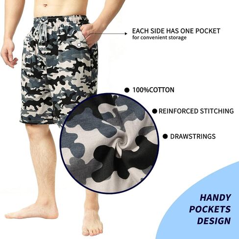 Bintangor Men's Pajama Shorts 100% Cotton Sleep Knit Elastic Waistband Lounge Wear pj Shorts 2 Pack in Saudi Arabia
