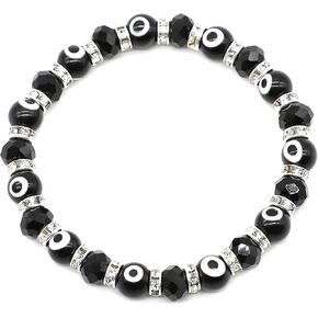 Jasimkiss Translucent 8mm Glass Evil Eye Beaded Bracelet Handmade Charm Good Luck Protection Jewelry Stretch Bracelets in Saudi Arabia