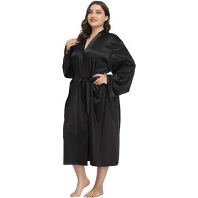 iFigure Women's Plus Size Satin Robe Long Bathrobes Dressing Gown Soft Sleepwear
