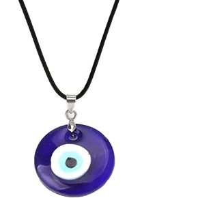 COLORFUL BLING Turkish Blue Evil Eye Pendant Necklace Leather Rope Chain Cord Glass Evil Eye Protection Lucky Jewelry for Women Men in Saudi Arabia