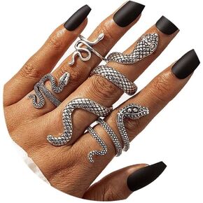 Xiokyo Vintage Snake Ring Set - Adjustable Snake Rings for Men and Women, Knuckle Ring, Boho Jewelry
