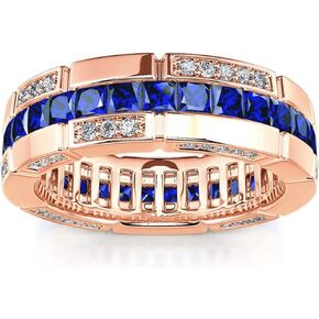 Jeulia Mens Wedding Diamond Band: Eternity Sterling Silver Ring Princess Cut for Women Men Wedding Band Stacking Engagement Ring Set with Jewelry Gift Box