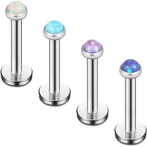 Ruifan 2mm 3mm 4mm Opal Jeweled Internally Threaded Stainless Steel Labret Monroe Lip Ring Tragus Helix Earring Stud 16G 5/16" 8mm 4PCS
