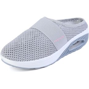 أحذية Cysincos النسائية للمشي شبكية قابلة للتنفس، صنادل مسطحة محبوكة خفيفة الوزن سهلة الارتداء بدون ظهر للنساء in Kuwait