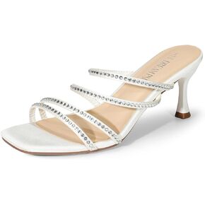 DREAM PAIRS صنادل نسائية بكعب مرصع بحجر الراين ومقدمة مفتوحة سهلة الارتداء بكعب منخفض من أجل أحذية فستان الزفاف اليومي