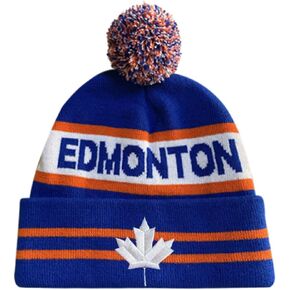 DianYu كندا إدمونتون سيتي بوم قبعة قسط مابل ليف المطرزة التصحيح الشتاء لينة إدمونتون قبعة متماسكة بوم قبعة قبعة زرقاء in Kuwait