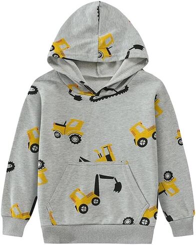 Baby Boys Hoodies for Kids Sweatshirt Excavator Pullover with Pocket Toddler Hooded Shirts Truck Warm Sweater Size 2-7T in Saudi Arabia