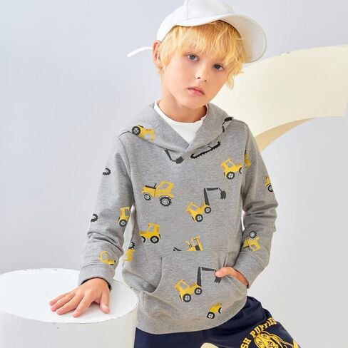 Baby Boys Hoodies for Kids Sweatshirt Excavator Pullover with Pocket Toddler Hooded Shirts Truck Warm Sweater Size 2-7T in Saudi Arabia