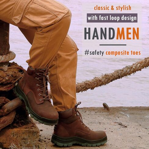 HANDMEN Work Boots for Men, 6" Composite Toe Waterproof Mens Work Boots, Non-Slip Puncture-Proof Safety Anti-Static Working Shoes 81N01 in Saudi Arabia