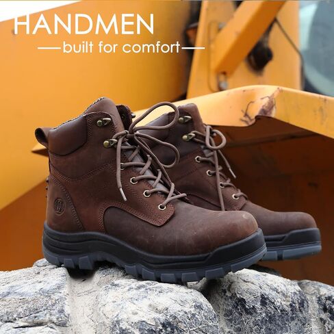 HANDMEN Work Boots for Men, 6" Composite Toe Waterproof Mens Work Boots, Non-Slip Puncture-Proof Safety Anti-Static Working Shoes 81N01 in Saudi Arabia