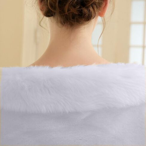 شال زفاف من الفرو الصناعي من كاسولفكس، شال شتوي من الفرو الصناعي للعرائس، شال لف من الفرو الصناعي بلون ابيض للعرائس ووصيفات العروس in Kuwait