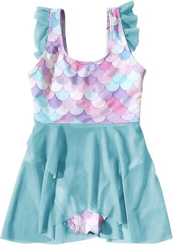 Girls Cute One Piece Swimsuit Ruffle Sleeve Mermaid Bathing Suits Tulle Dress Swimwear in Kuwait