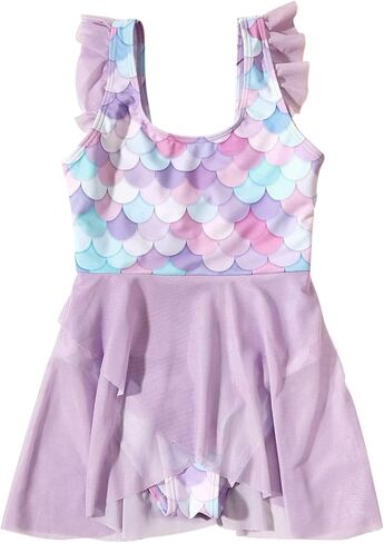 Girls Cute One Piece Swimsuit Ruffle Sleeve Mermaid Bathing Suits Tulle Dress Swimwear in Saudi Arabia