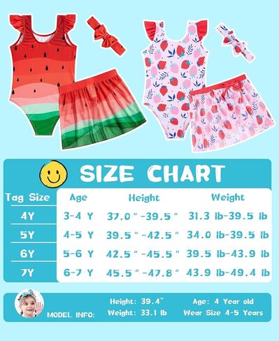 ملابس سباحة للفتيات من ALISISTER صيفية مكونة من 3 قطع ملابس سباحة للشاطئ مع تنورة وعصابة رأس لمدة 3-7 سنوات in Kuwait