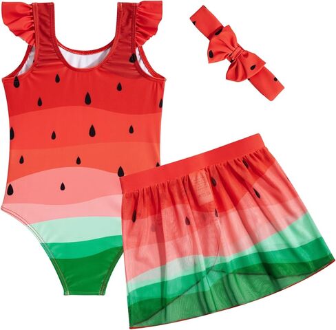 ملابس سباحة للفتيات من ALISISTER صيفية مكونة من 3 قطع ملابس سباحة للشاطئ مع تنورة وعصابة رأس لمدة 3-7 سنوات in Kuwait