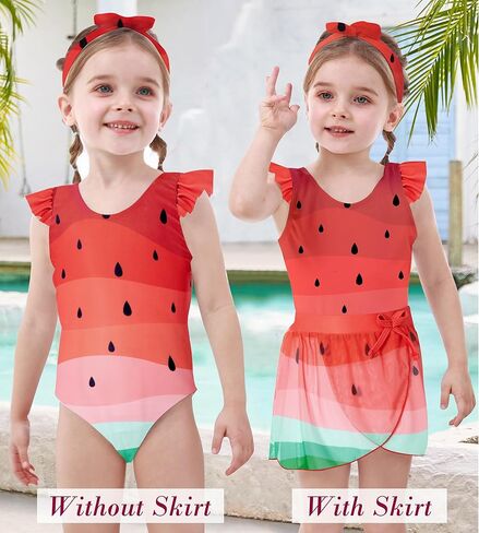 ملابس سباحة للفتيات من ALISISTER صيفية مكونة من 3 قطع ملابس سباحة للشاطئ مع تنورة وعصابة رأس لمدة 3-7 سنوات in Kuwait