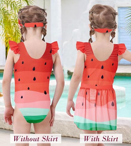 ملابس سباحة للفتيات من ALISISTER صيفية مكونة من 3 قطع ملابس سباحة للشاطئ مع تنورة وعصابة رأس لمدة 3-7 سنوات in Kuwait