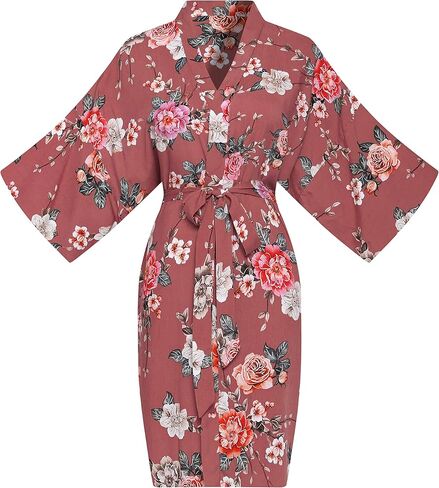 رداء ALHAVONE للسيدات سادة متوسط ​​الطول منقوش عليه زهور كيمونو رداء للعروس ووصيفة العروس وحفلات الزفاف وصالة النوم in Kuwait