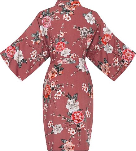 رداء ALHAVONE للسيدات سادة متوسط ​​الطول منقوش عليه زهور كيمونو رداء للعروس ووصيفة العروس وحفلات الزفاف وصالة النوم in Kuwait