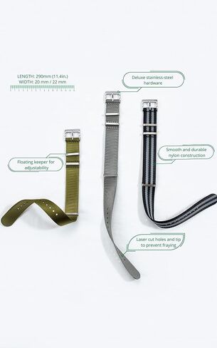 GADA Premium Nylon Watch Straps - Heavy Duty Stainless Steel Hardware - Water Proof, Dust Proof, Tear Proof - Nato Seatbelt Watch Bands in Saudi Arabia