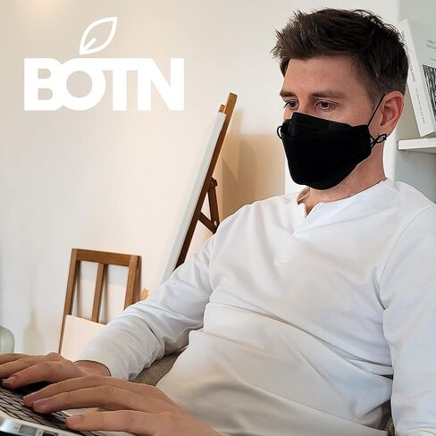 BOTN 50 قطعة كبيرة، لون أسود، KF94، للبالغين من الجنسين، قناع حماية وأمان، تصميم ثلاثي الأبعاد، حزام قابل للتعديل، صنع في كوريا in Kuwait